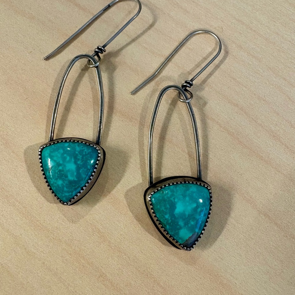 Navajo style Sterling Silver Turquoise Drop Earrings